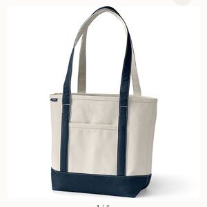Lands End Medium Long Strapped Navy Blue Tote Bag